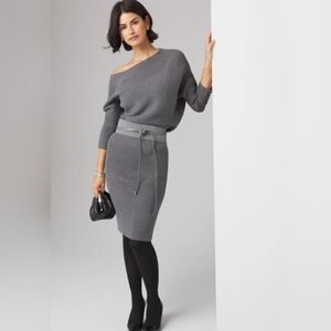 White House Black Market Off Shoulder Ribbed Sweater Dress, Heather Smoked Pearl